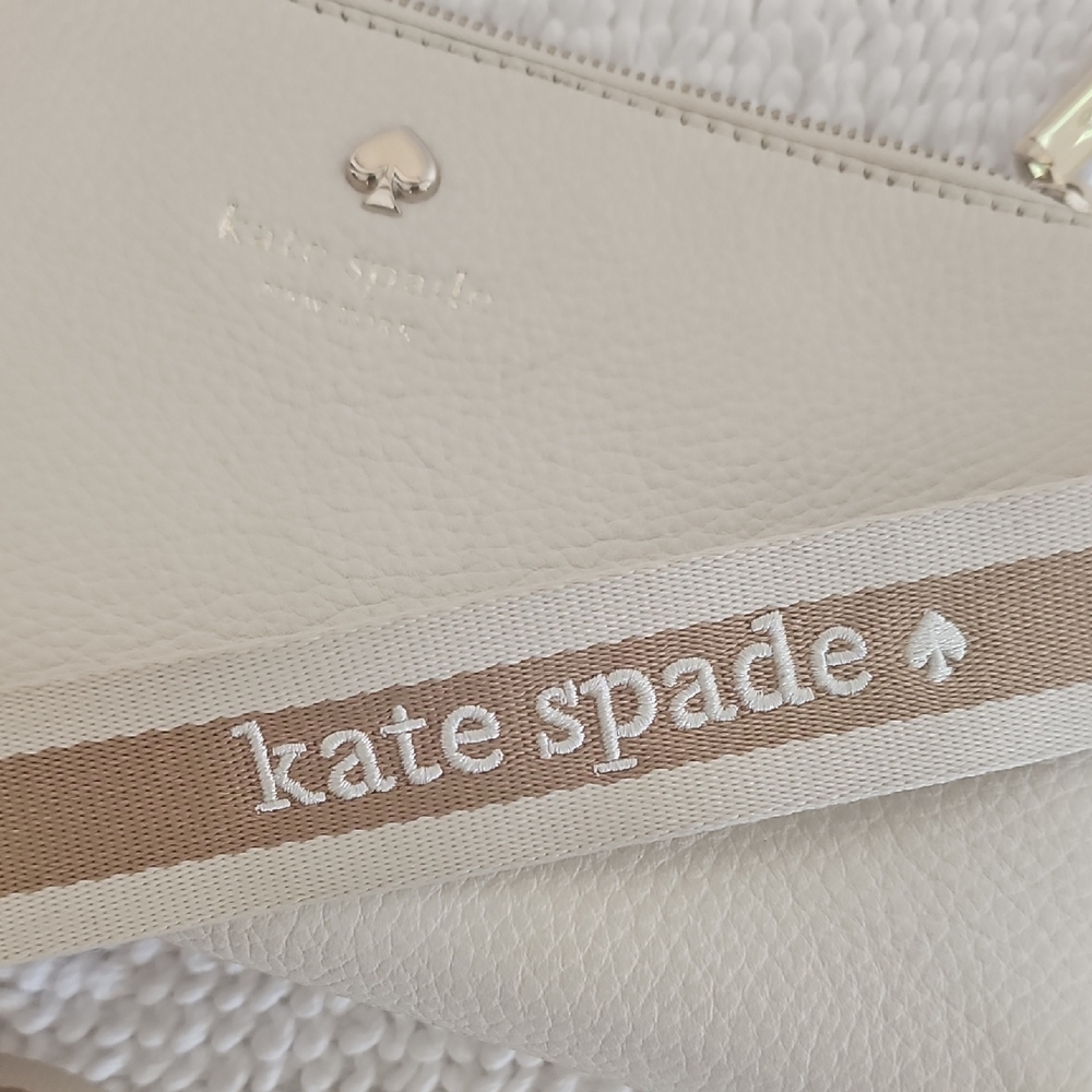kate spade Cream Pebbled Leather Crossbody with Logo Strap - Picture 8 of 12